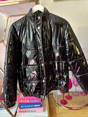 Love Moschino Black Heart-Print Puffer Jacket